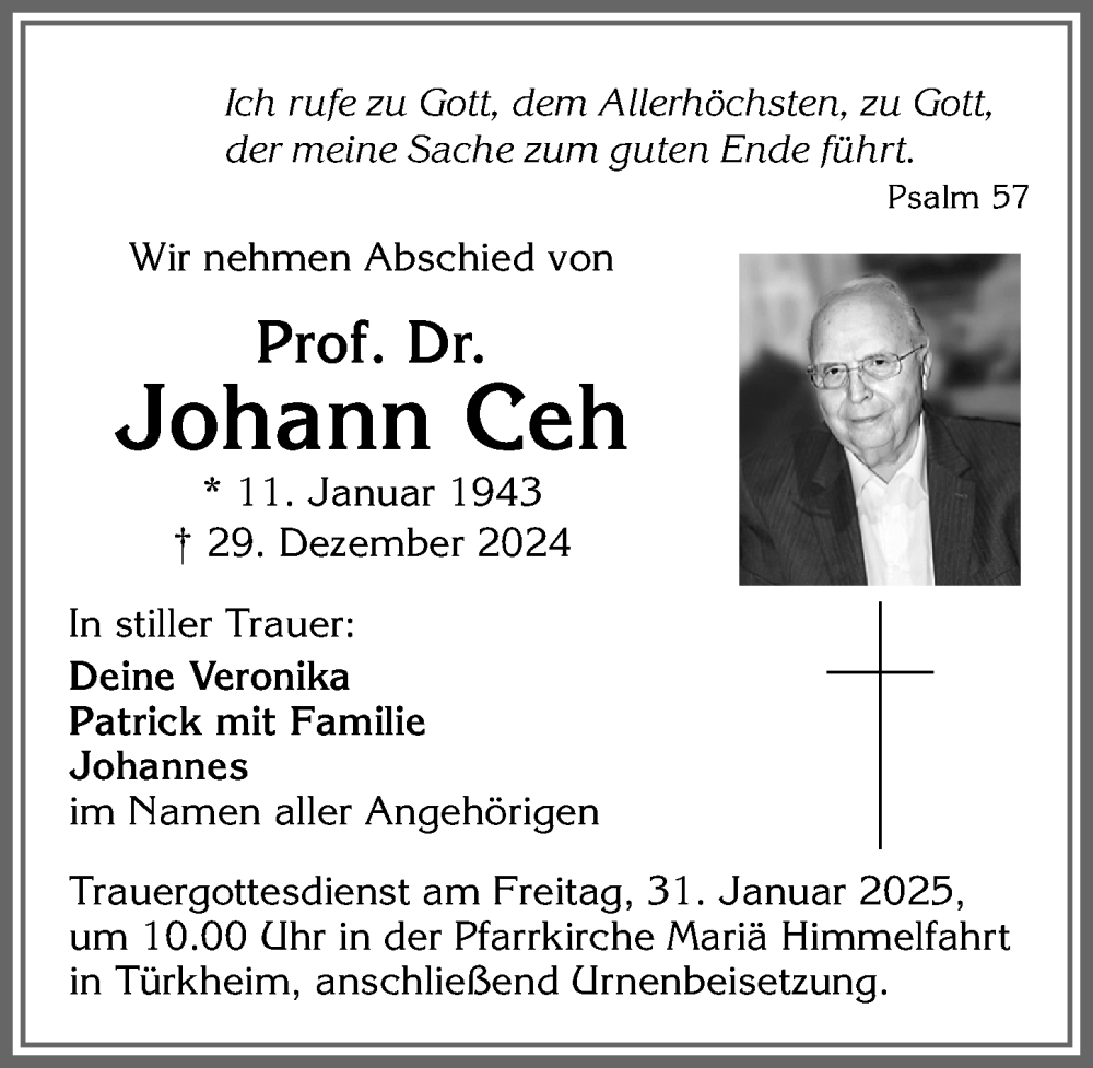 Traueranzeige von Johann Ceh von Mindelheimer Zeitung