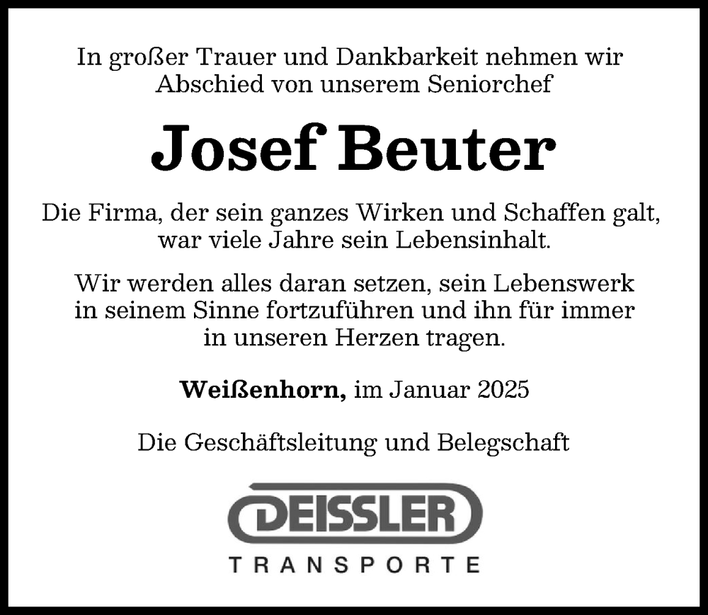 Traueranzeige von Josef Beuter von Neu-Ulmer Zeitung