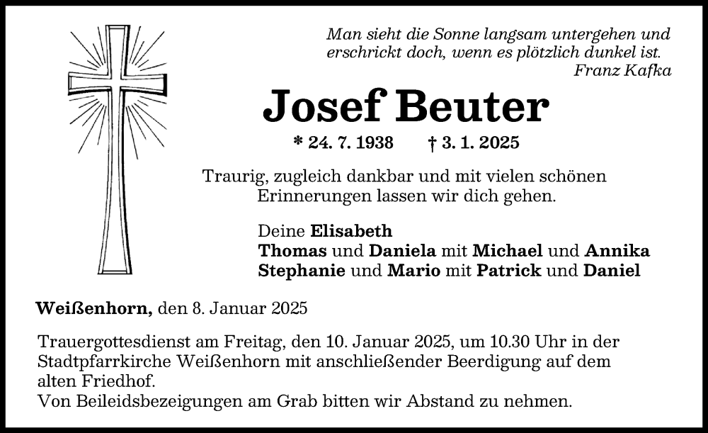 Traueranzeige von Josef Beuter von Neu-Ulmer Zeitung