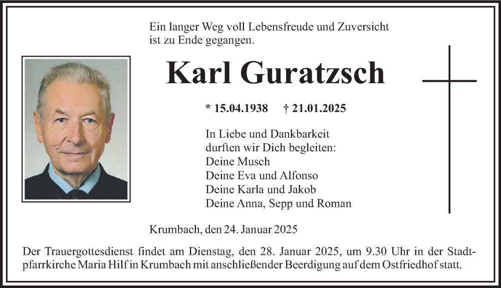 Traueranzeige von Karl Guratzsch von Mittelschwäbische Nachrichten