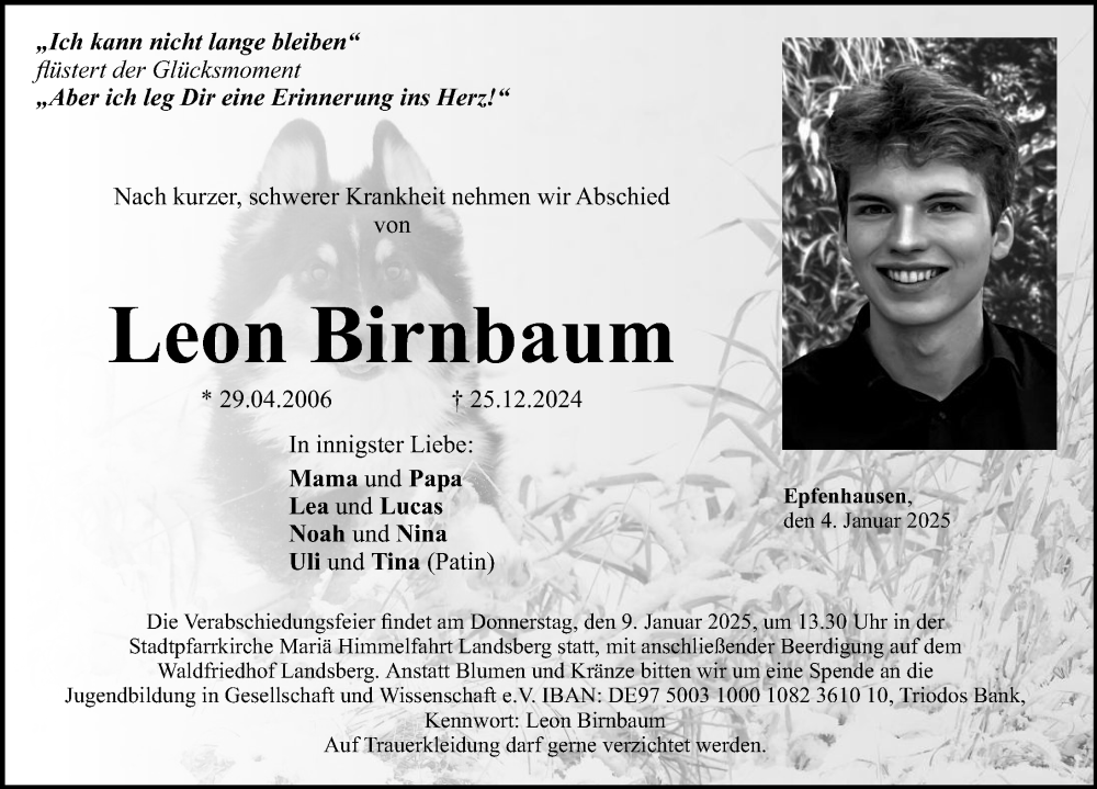  Traueranzeige für Leon Birnbaum vom 04.01.2025 aus Landsberger Tagblatt