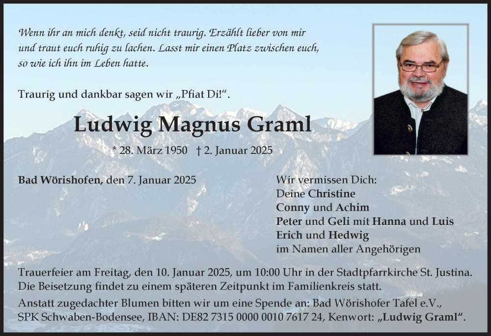 Traueranzeige von Ludwig Magnus Graml von Mindelheimer Zeitung