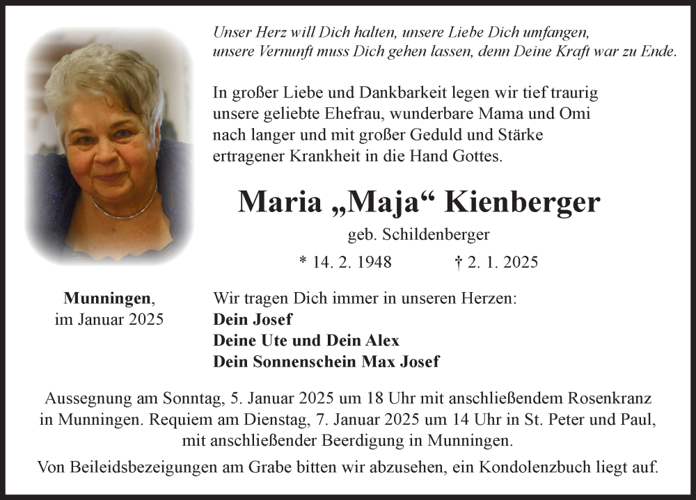 Traueranzeige von Maria  Kienberger von Rieser Nachrichten