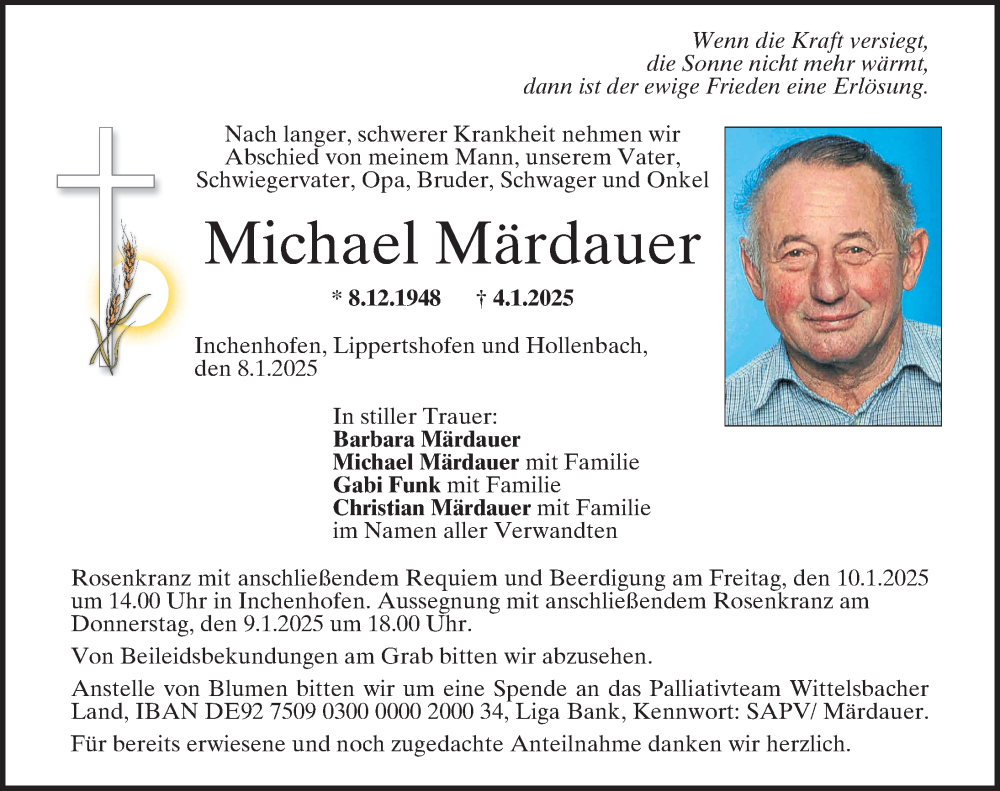 Traueranzeige von Michael Märdauer von Aichacher Nachrichten