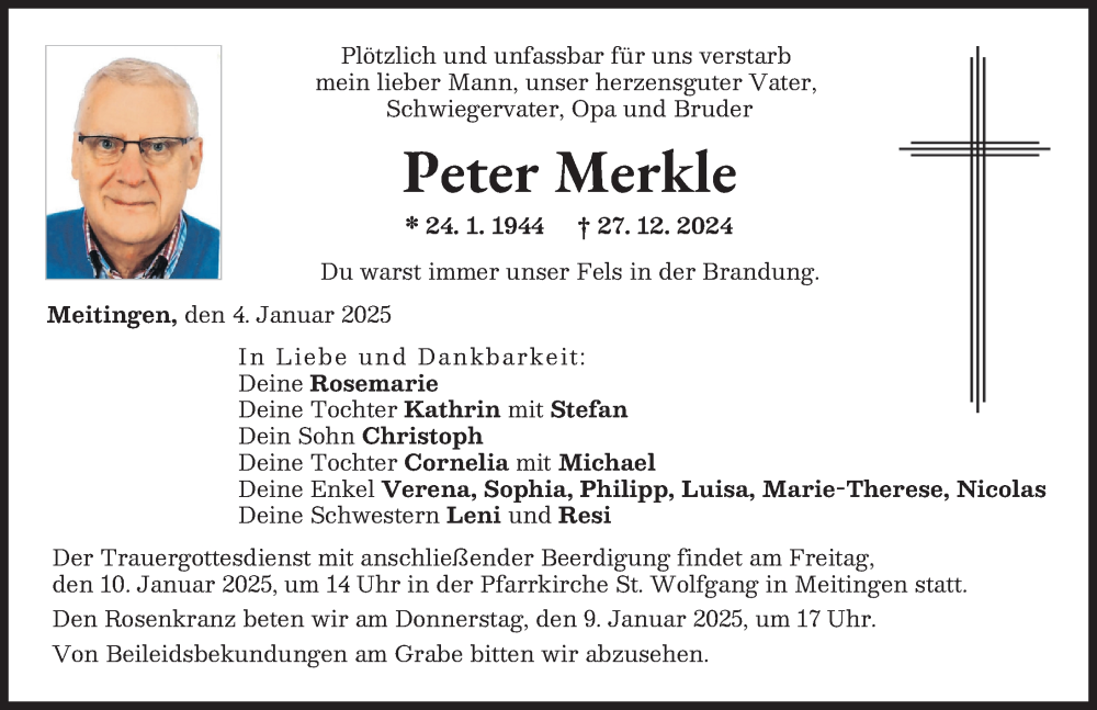 Traueranzeige von Peter Merkle von Augsburg-Land