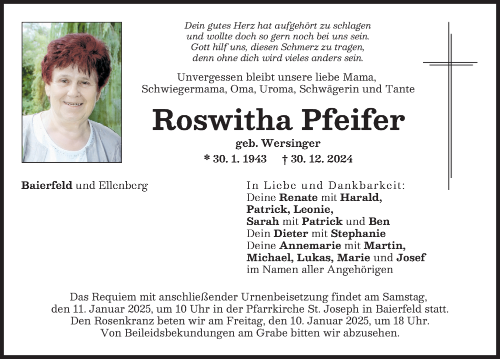 Traueranzeige von Roswitha Pfeifer von Donauwörther Zeitung