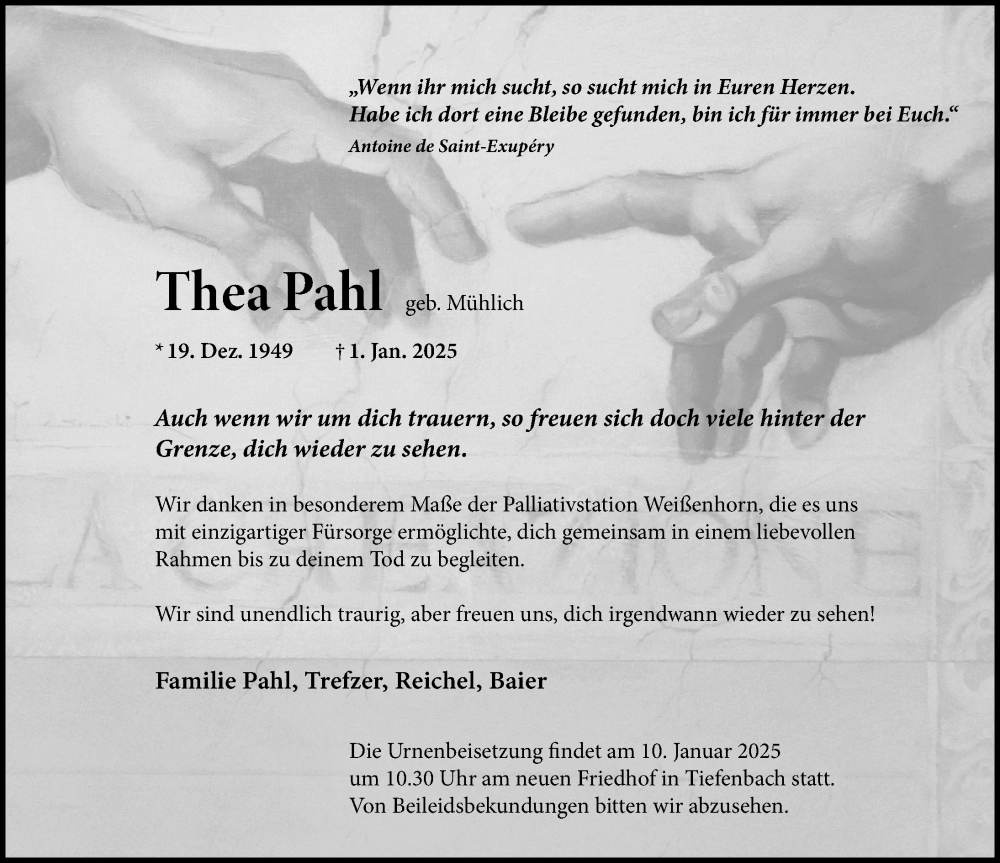 Traueranzeige von Thea Pahl von Illertisser Zeitung