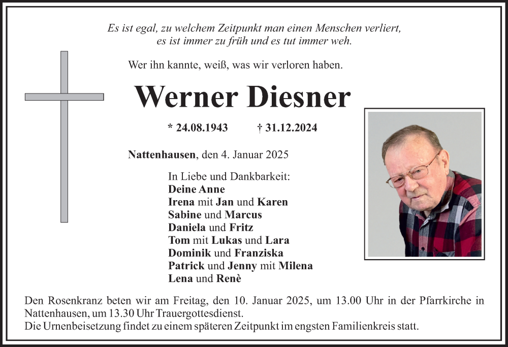 Traueranzeige von Werner Diesner von Günzburger Zeitung, Mittelschwäbische Nachrichten