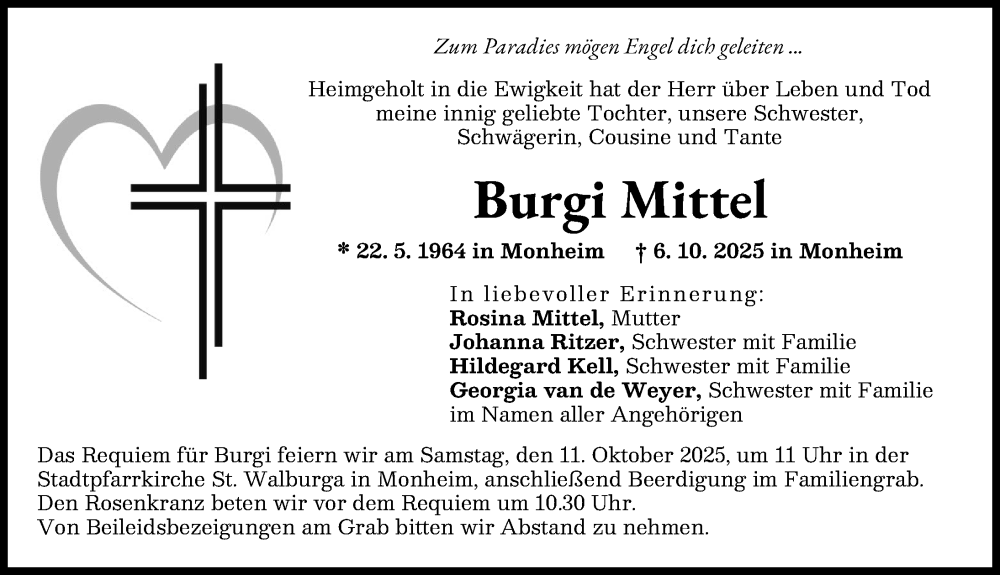 Traueranzeige von Burgi Mittel von Donauwörther Zeitung