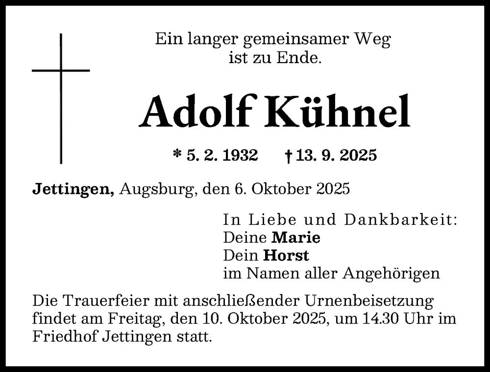 Traueranzeige von Adolf Kühnel von Günzburger Zeitung
