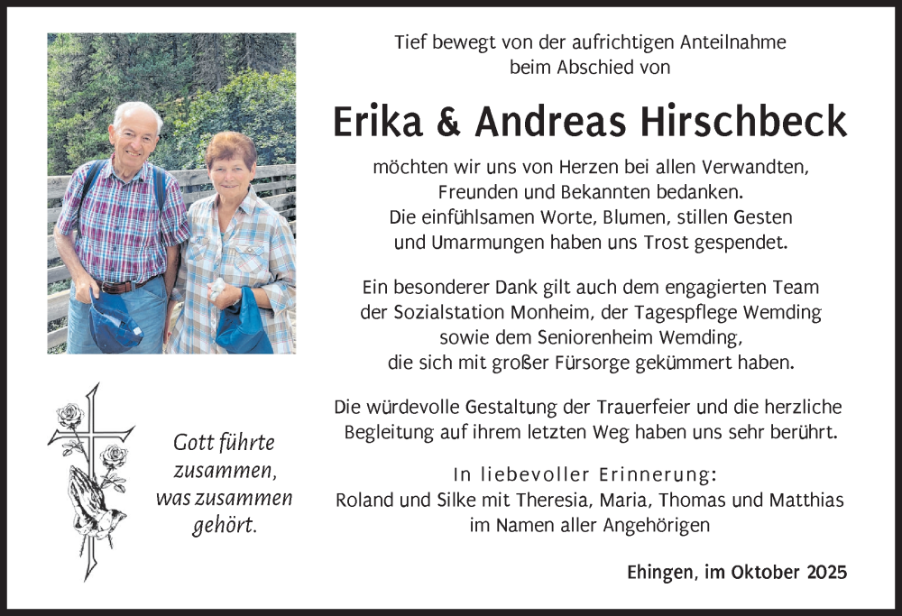 Traueranzeige von Andreas Hirschbeck von Donauwörther Zeitung
