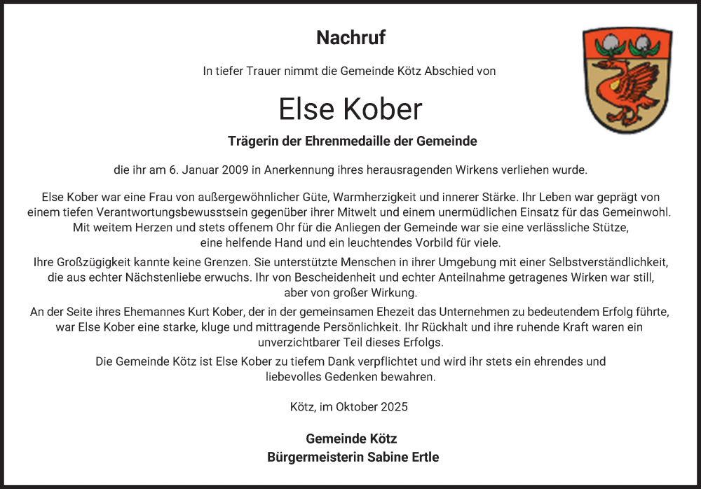 Traueranzeige von Else Kober von Günzburger Zeitung