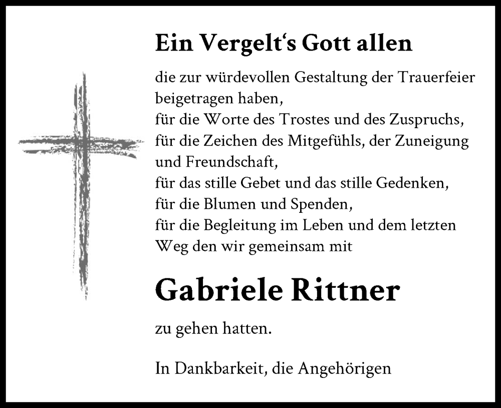 Traueranzeige von Gabriele Rittner von Günzburger Zeitung