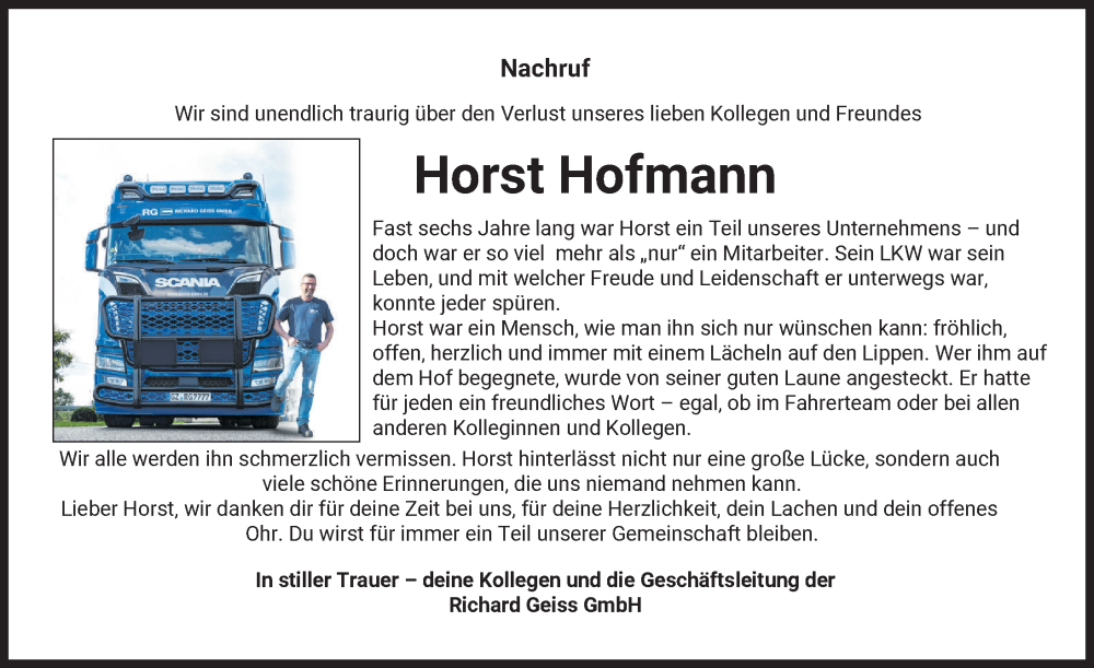 Traueranzeige von Horst Hofmann von Günzburger Zeitung