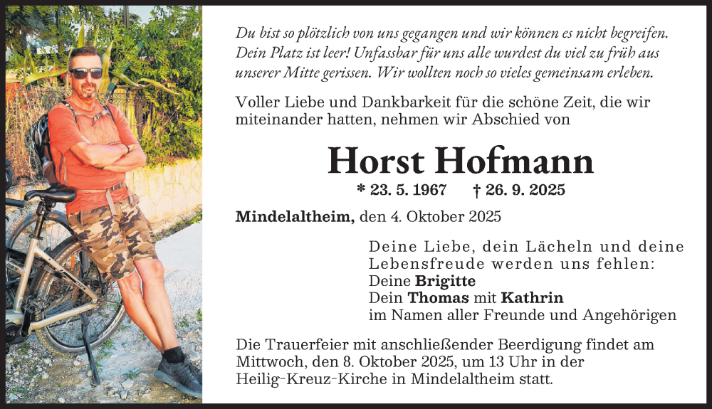 Traueranzeige von Horst Hofmann von Günzburger Zeitung