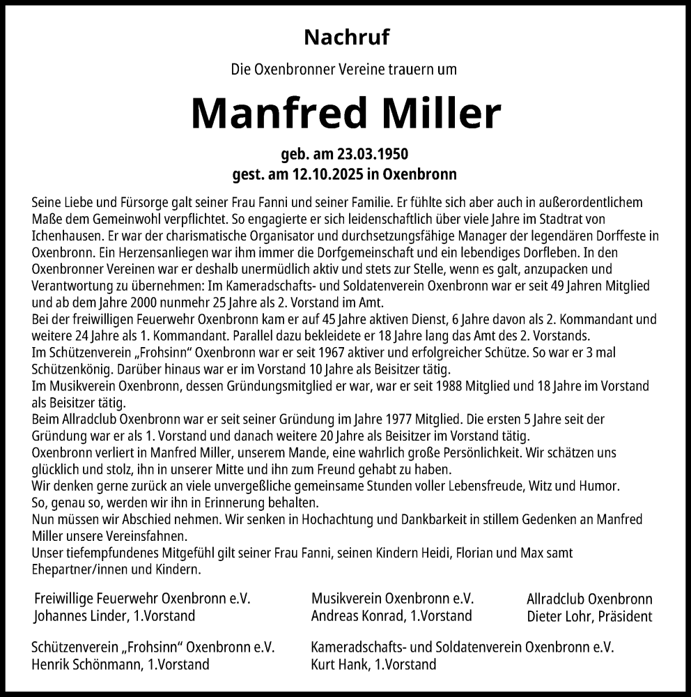 Traueranzeige von Manfred Miller von Günzburger Zeitung