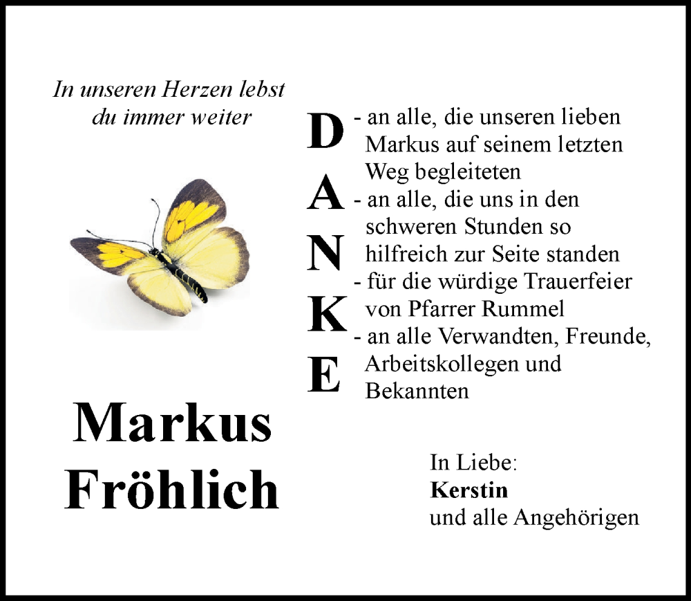 Traueranzeige von Markus Fröhlich von Donauwörther Zeitung