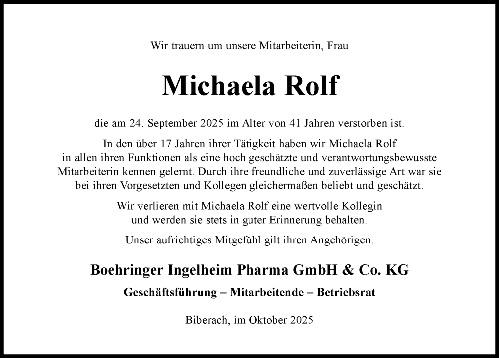 Traueranzeige von Michaela Rolf von Günzburger Zeitung
