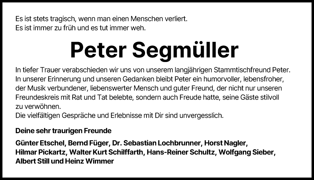Traueranzeige von Peter Segmüller von Augsburger Allgemeine