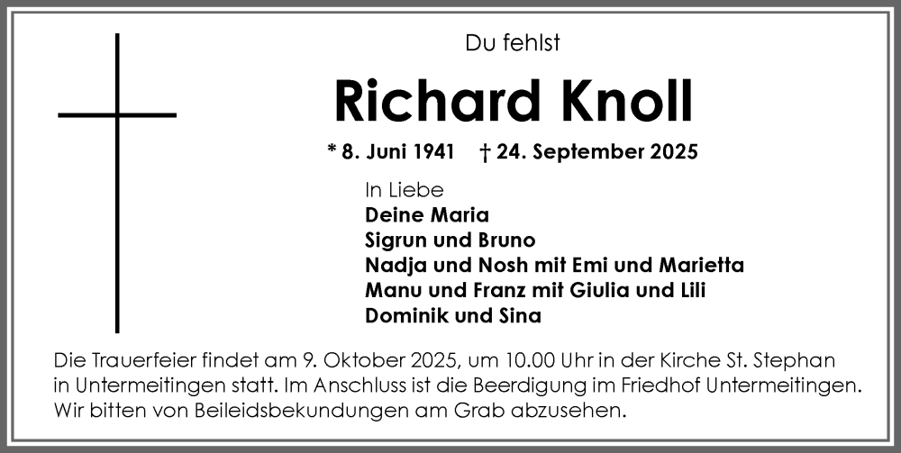 Traueranzeige von Richard Knoll von Schwabmünchner Allgemeine