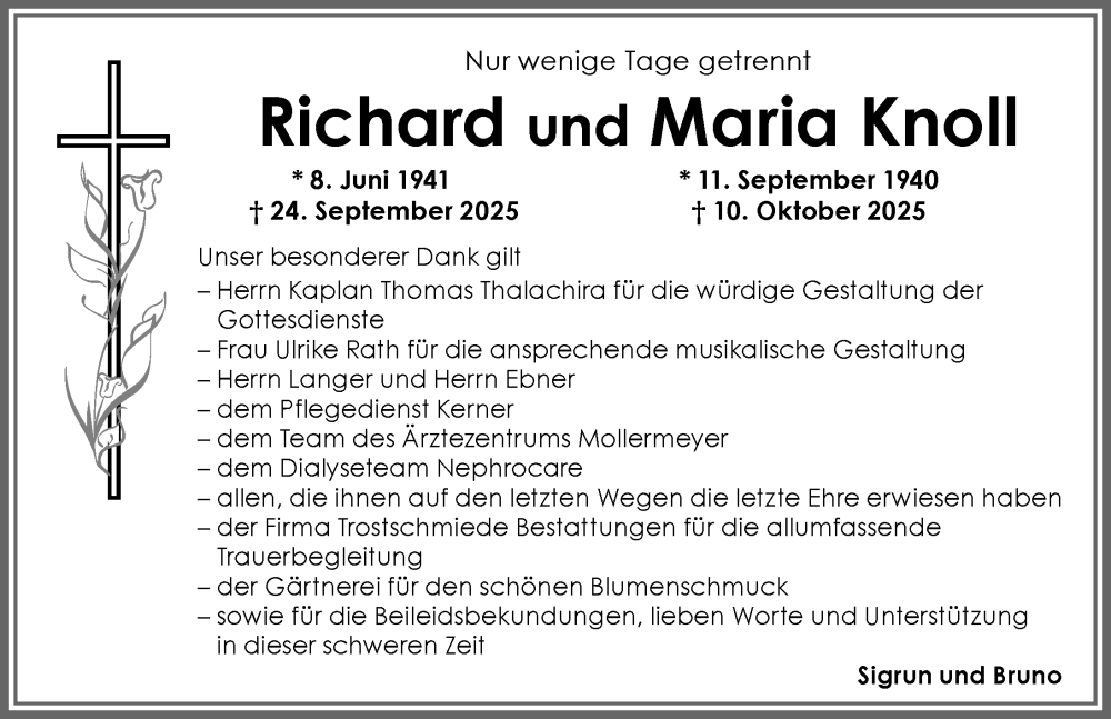 Traueranzeige von Richard Knoll von Schwabmünchner Allgemeine
