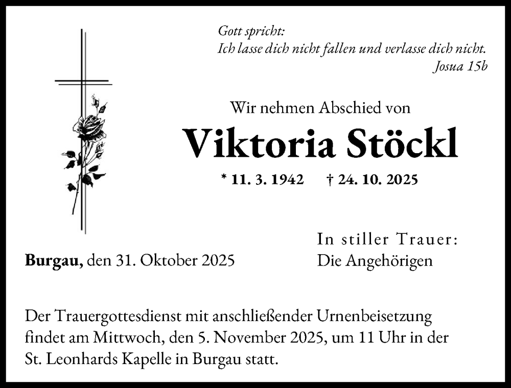 Traueranzeige von Viktoria Stöckl von Günzburger Zeitung