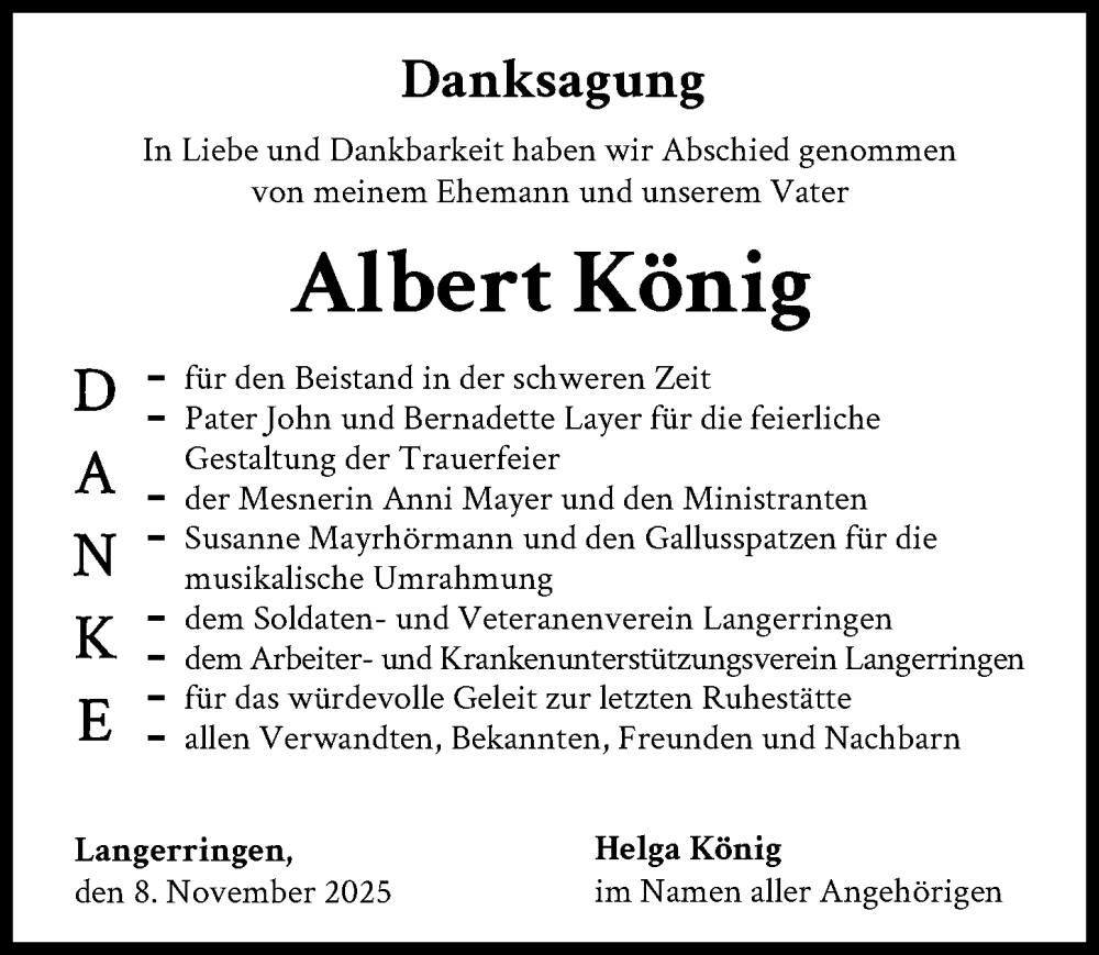 Traueranzeige von Albert König von Schwabmünchner Allgemeine