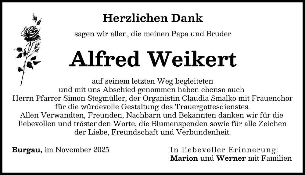 Traueranzeige von Alfred Weikert von Günzburger Zeitung