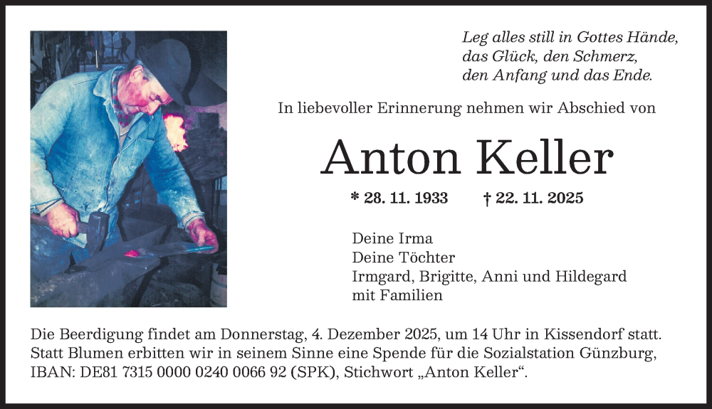 Traueranzeige von Anton Keller von Günzburger Zeitung