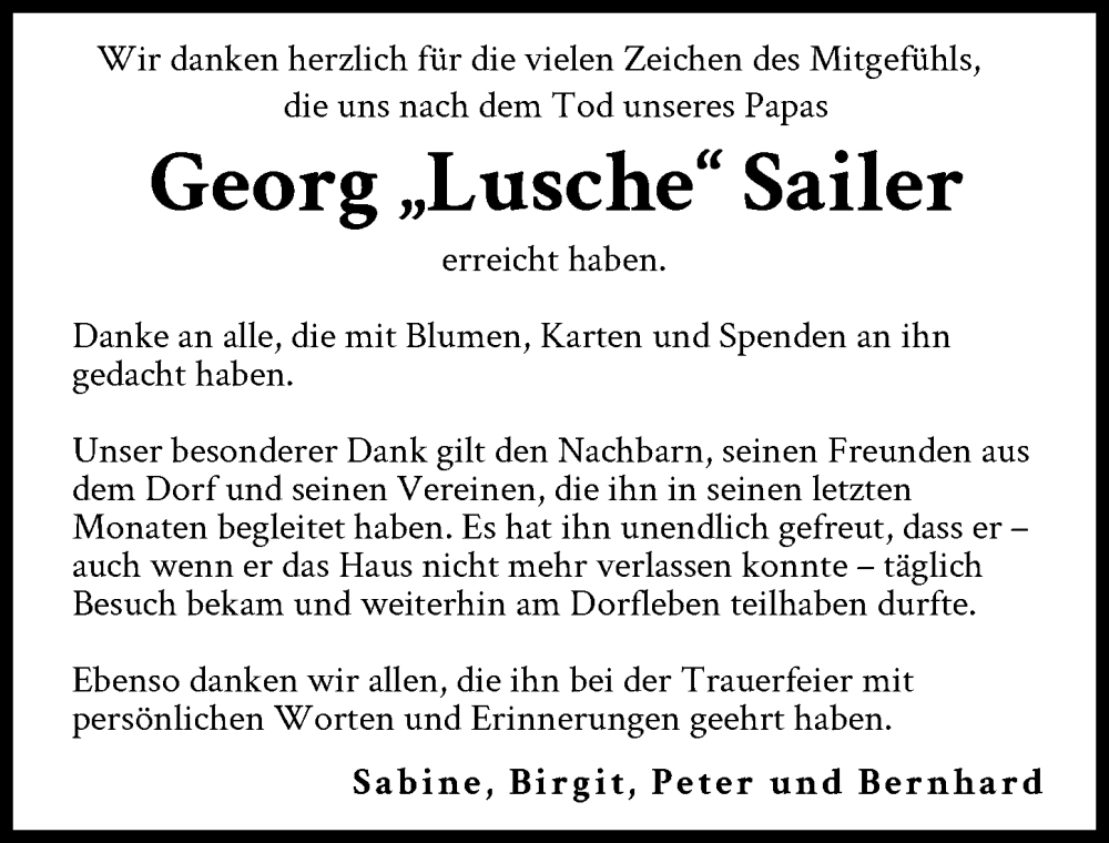Traueranzeige von Georg Sailer von Günzburger Zeitung