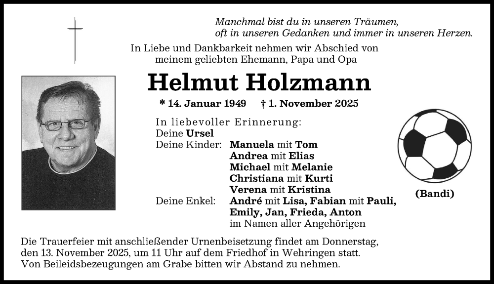 Traueranzeige von Helmut Holzmann von Schwabmünchner Allgemeine