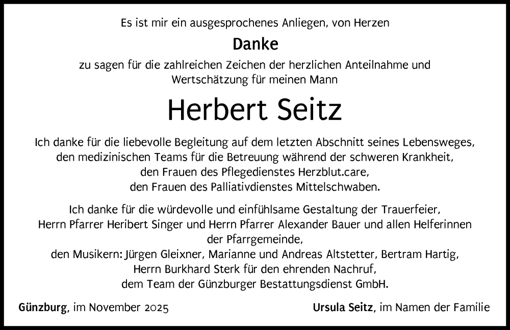 Traueranzeige von Herbert Seitz von Günzburger Zeitung