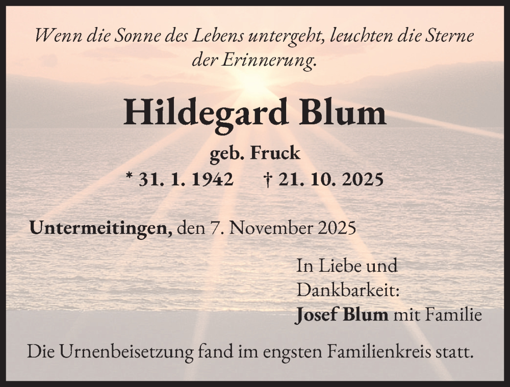 Traueranzeige von Hildegard Blum von Schwabmünchner Allgemeine