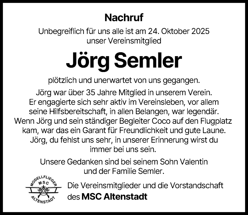  Traueranzeige für Jörg Semler vom 22.11.2025 aus Illertisser Zeitung