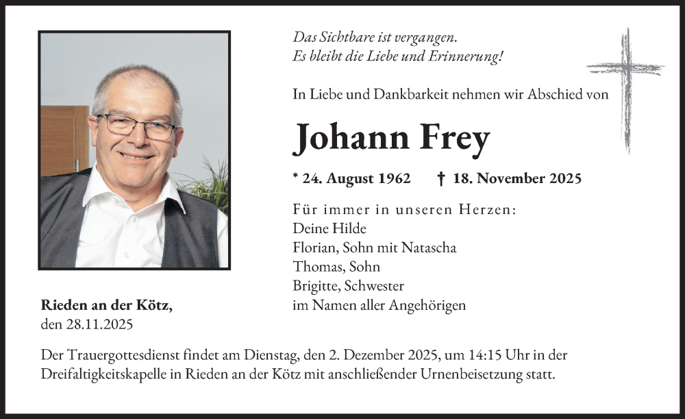 Traueranzeige von Johann Frey von Günzburger Zeitung