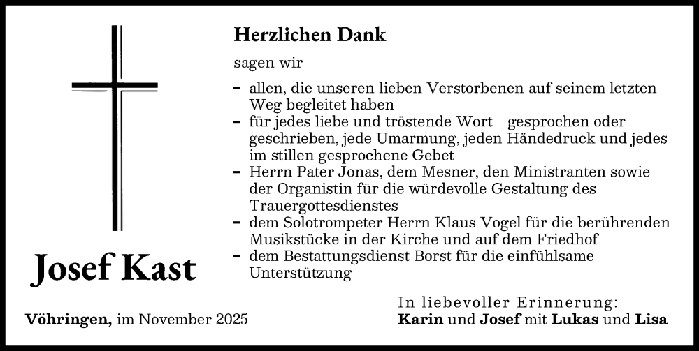 Traueranzeige von Josef Kast von Illertisser Zeitung