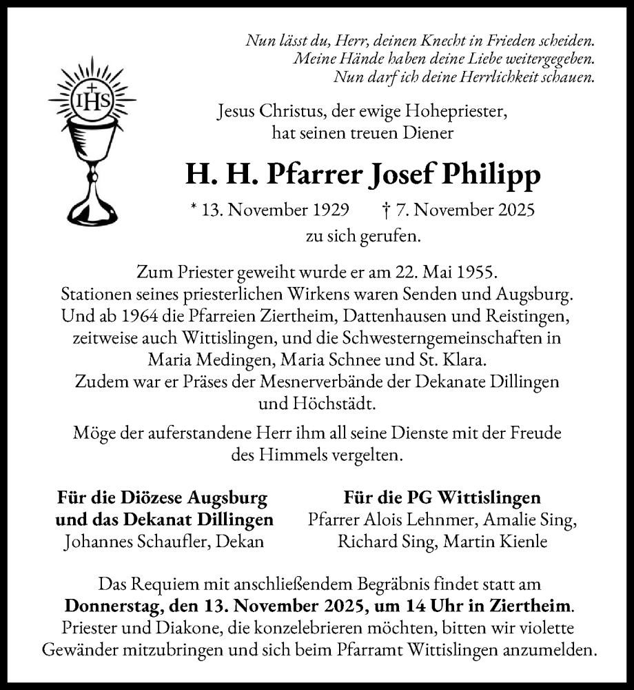 Traueranzeige von Josef Philipp von Augsburger Allgemeine