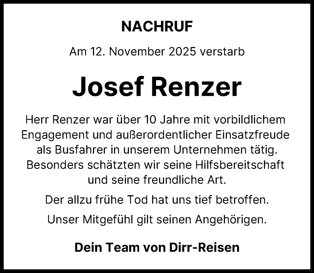 Traueranzeige von Josef Renzer von Günzburger Zeitung
