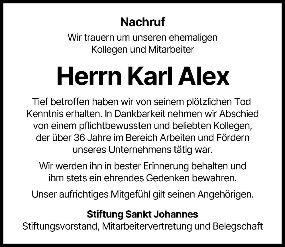 Traueranzeige von Karl Alex von Donauwörther Zeitung