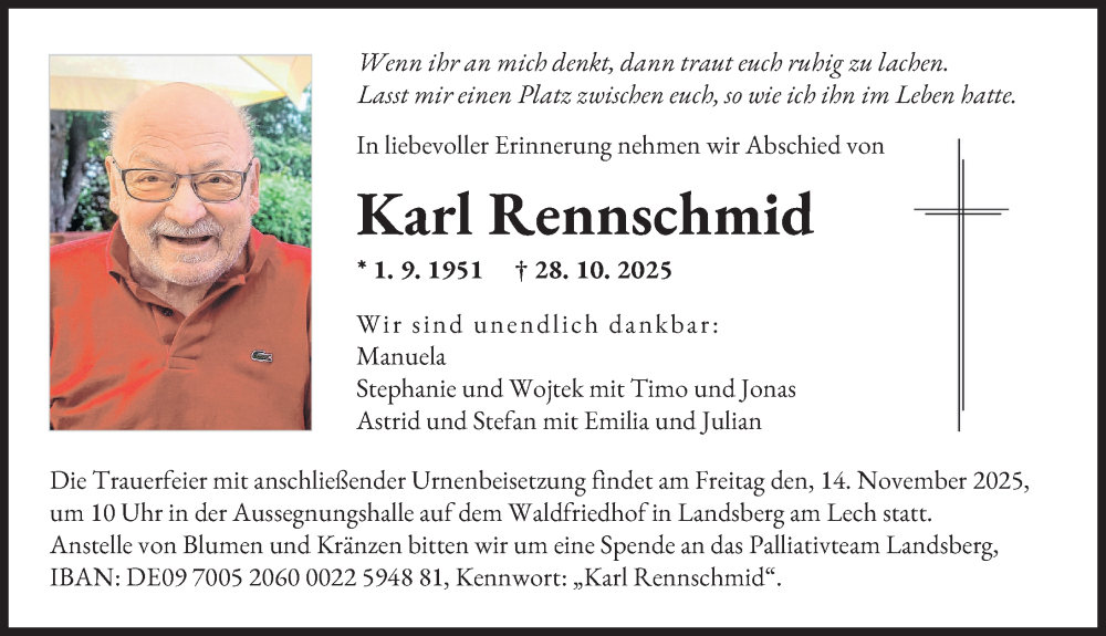  Traueranzeige für Karl Rennschmid vom 07.11.2025 aus Landsberger Tagblatt