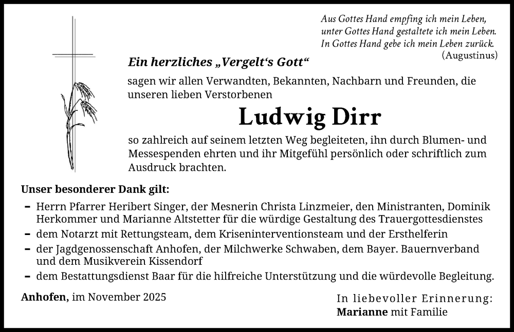 Traueranzeige von Ludwig Dirr von Günzburger Zeitung