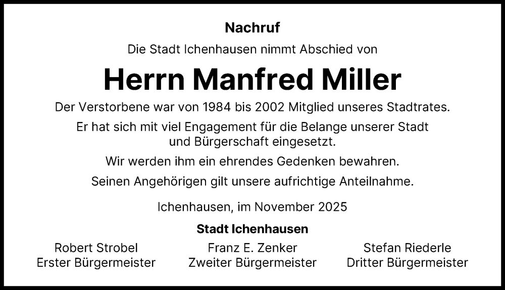 Traueranzeige von Manfred Miller von Günzburger Zeitung