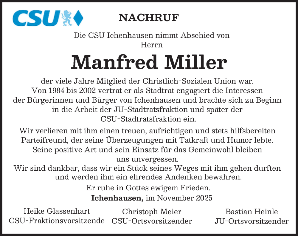 Traueranzeige von Manfred Miller von Günzburger Zeitung