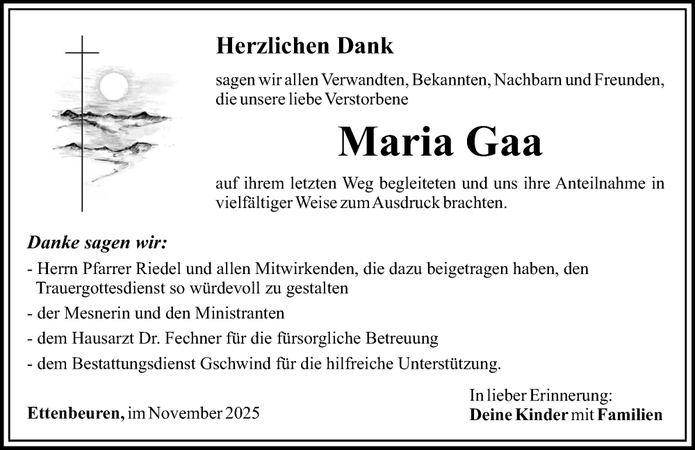 Traueranzeige von Maria Gaa von Günzburger Zeitung