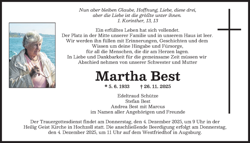 Traueranzeige von Martha Best von Augsburger Allgemeine, Schwabmünchner Allgemeine, Friedberger Allgemeine