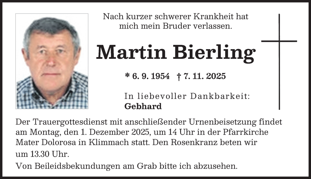Traueranzeige von Martin Bierling von Schwabmünchner Allgemeine