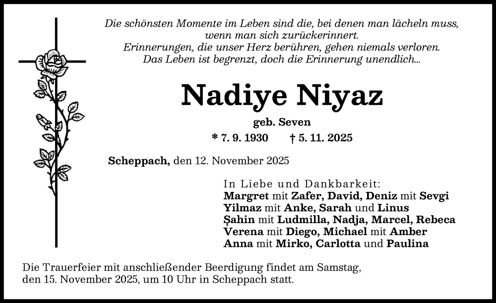 Traueranzeige von Nadiye Niyaz von Günzburger Zeitung