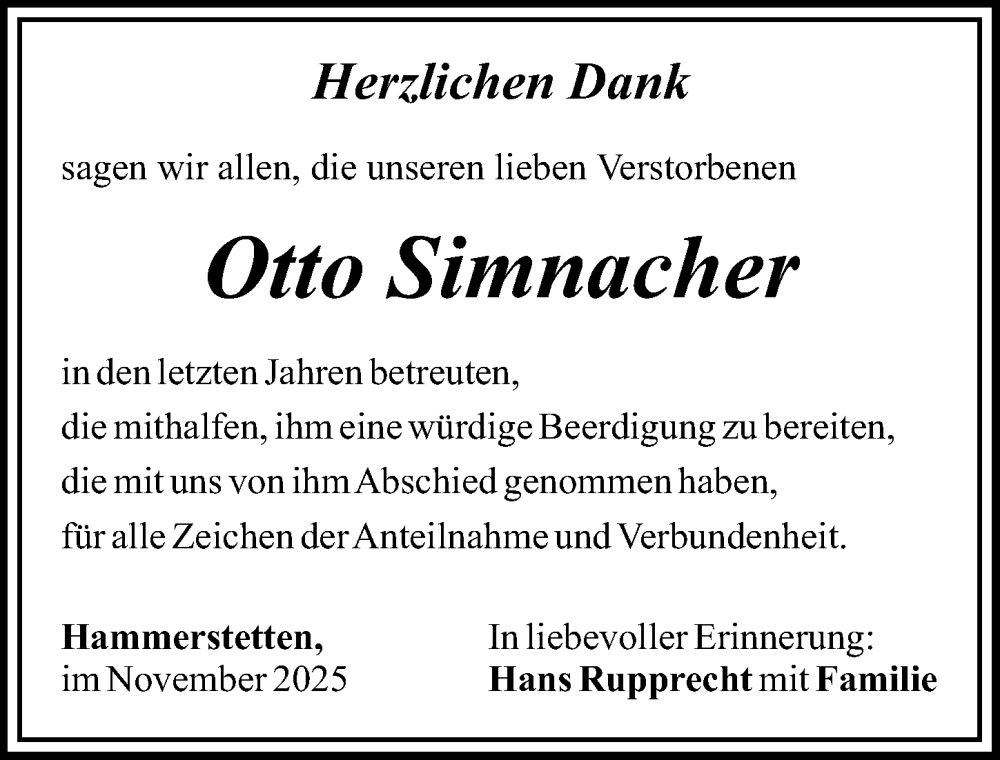 Traueranzeige von Otto Simnacher von Günzburger Zeitung
