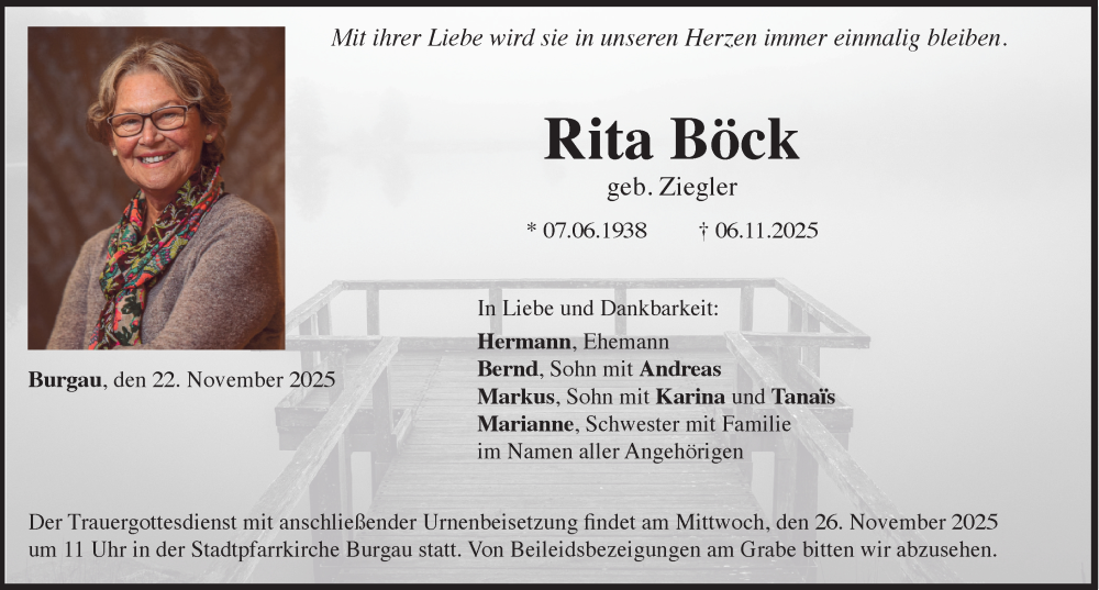  Traueranzeige für Rita Böck vom 22.11.2025 aus Günzburger Zeitung