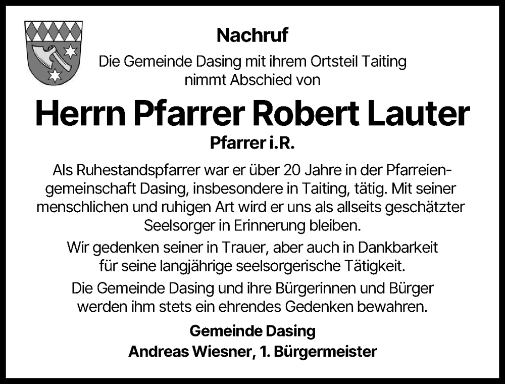 Traueranzeige von Robert Lauter von Friedberger Allgemeine